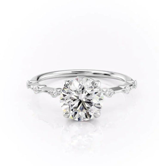 Solitaire Six - 1.18 carats ROUND Lab Grown Diamond Engagement Ring - White Gold 14K