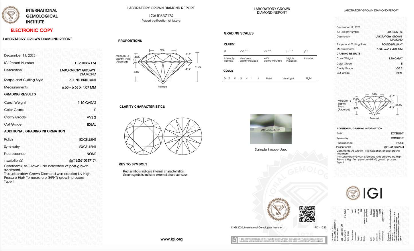 1.10 ct E VVS2 - ROUND - Lab Grown Diamond (IGI Certified)