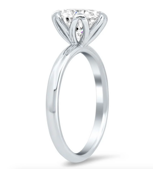 Fancy 6 Prong Solitaire Diamond Ring - ROUND Lab Grown Diamond - White Gold 14K