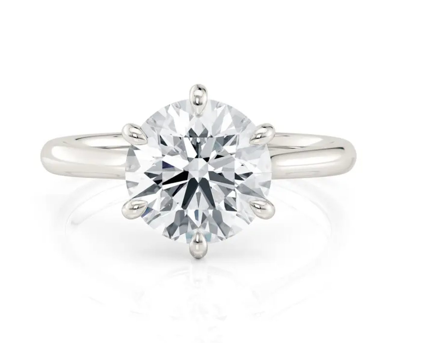 Cathedral 6 Prong Solitaire Diamond Ring - ROUND Lab Grown Diamond - White Gold 14K