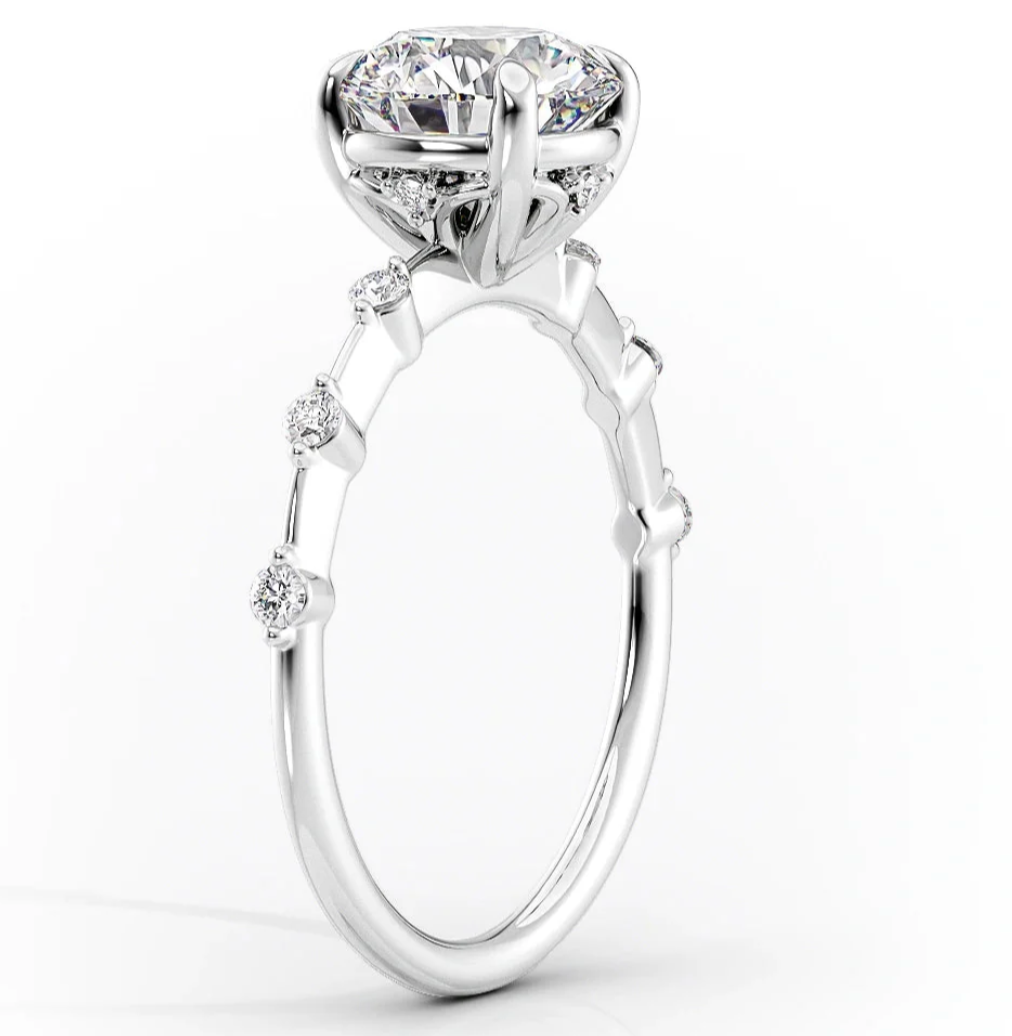 Solitaire Six - 1.18 carats ROUND Lab Grown Diamond Engagement Ring - White Gold 14K