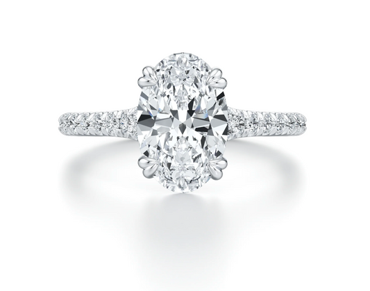 Oval Lab Grown Diamond Pave Solitaire Ring 2.3 tcw - White Gold 14K (IGI Certified)