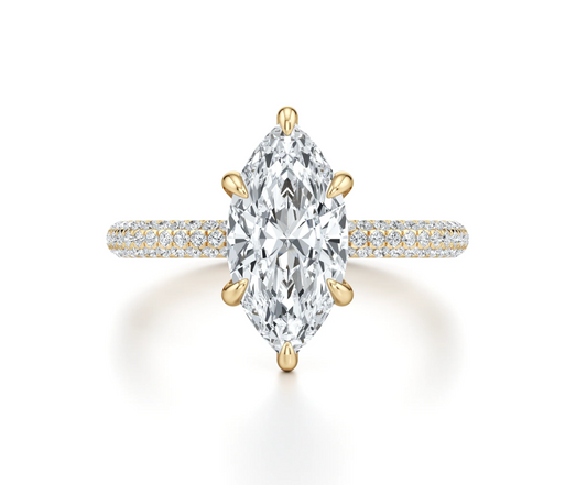 2.5 tcw Marquise Lab Grown Diamond (G VS1) Pavé Ring - Yellow Gold 14K (IGI Certified)