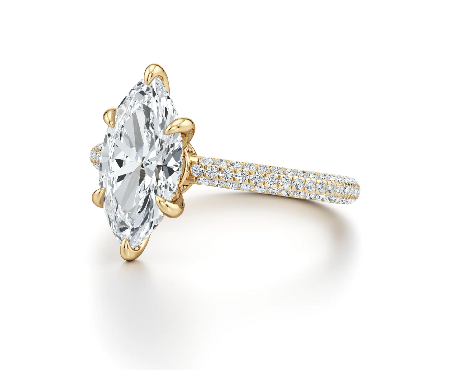 2.5 tcw Marquise Lab Grown Diamond (G VS1) Pavé Ring - Yellow Gold 14K (IGI Certified)