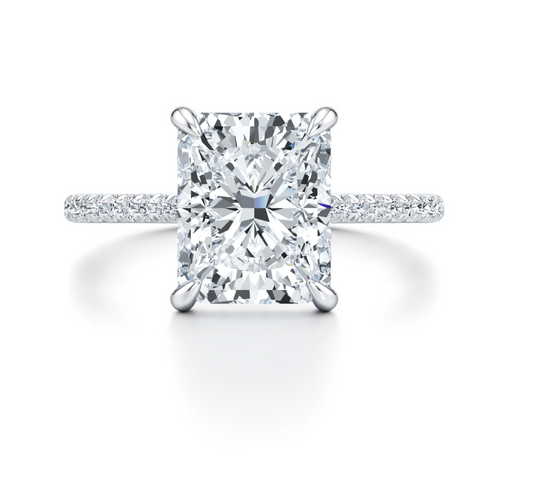 3.2 ct Radiant Lab Grown Diamond Solitaire Pavé Ring - White Gold 14K (IGI Certified)