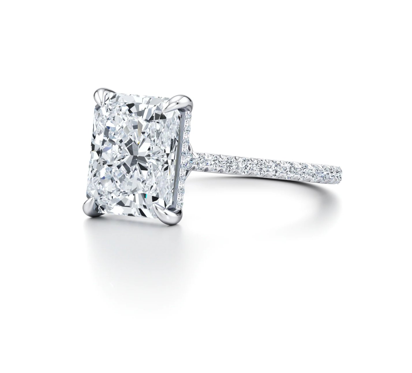 3.2 ct Radiant Lab Grown Diamond Solitaire Pavé Ring - White Gold 14K (IGI Certified)