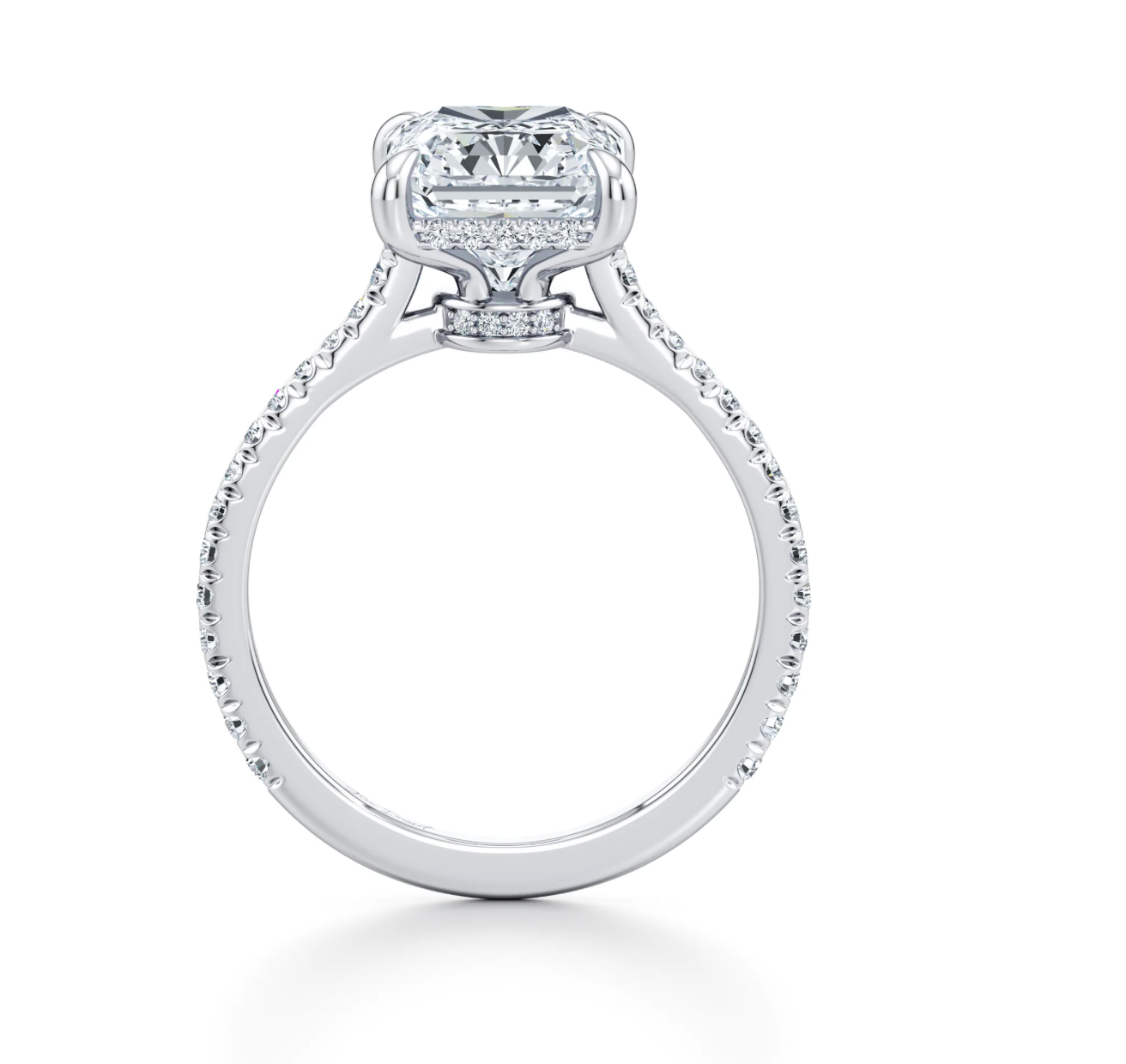 3.2 ct Radiant Lab Grown Diamond Solitaire Pavé Ring - White Gold 14K (IGI Certified)