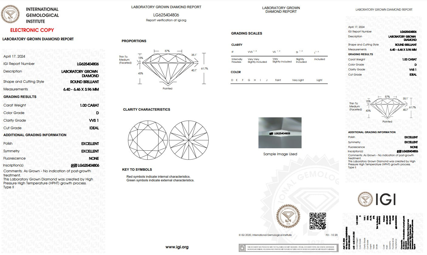 1 ct D VVS1 Lab Grown Diamond - ROUND - IGI Certificate