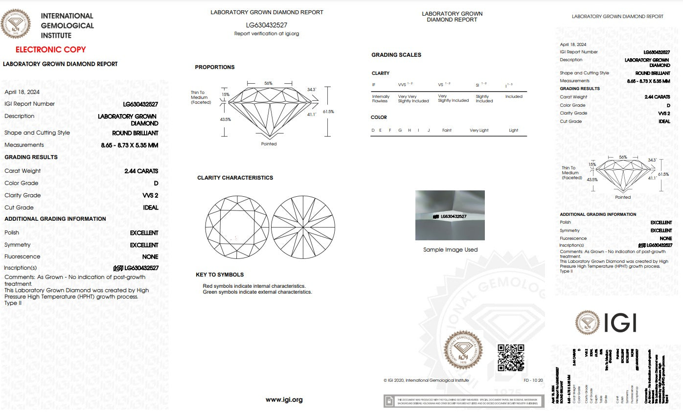 2.44 ct D VVS2 - Round - Lab Grown Diamond (IGI Certified)