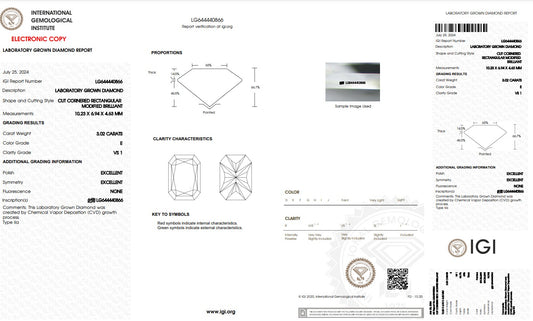 3.02 ct E VS1 - Radiant - Lab Grown Diamond (IGI Certified)