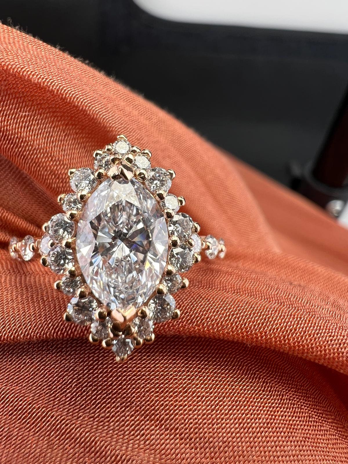 1.54 ct G VS1 Marquise Lab Diamond Vintage Ring - Rose Gold 14K (IGI Certified)