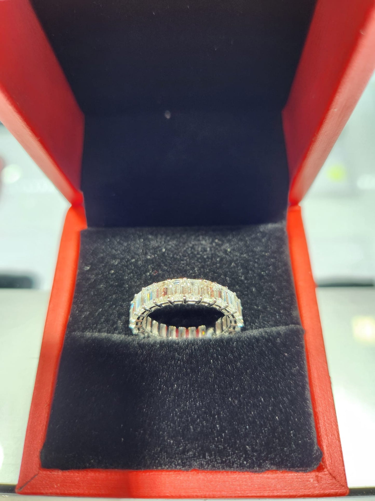 3.7 tcw Emerald Lab Diamond Eternity Band - White Gold 9K