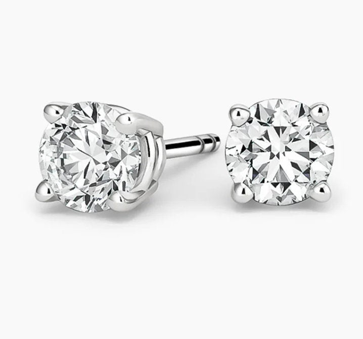 1 tcw Round Lab Grown Diamond Stud Earrings - White Gold 14K