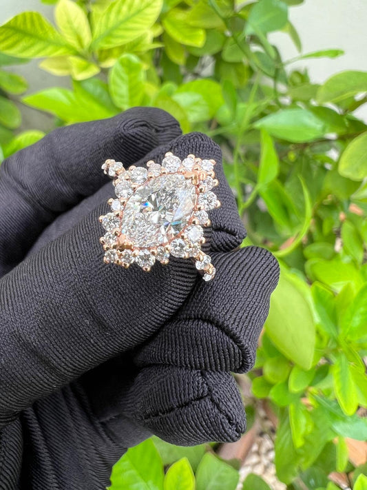 Lab Grown Diamond 1.54 ct G VS1 Marquise Diamond Halo Ring - Royal Vintage Design - Rose Gold 14K (IGI Certified)