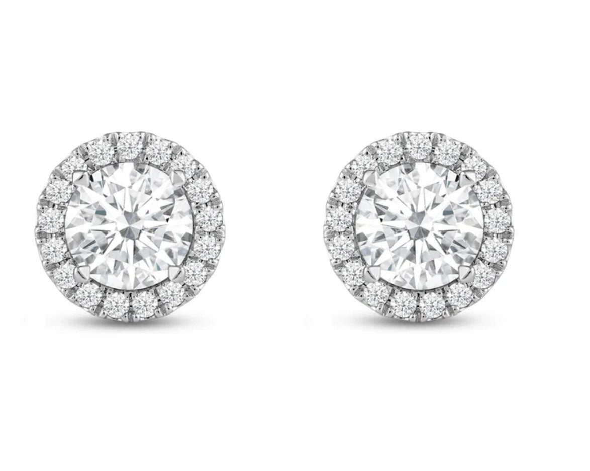 1.3 tcw Lab Diamond Round Halo Stud Earrings - White Gold 14K (Pair)