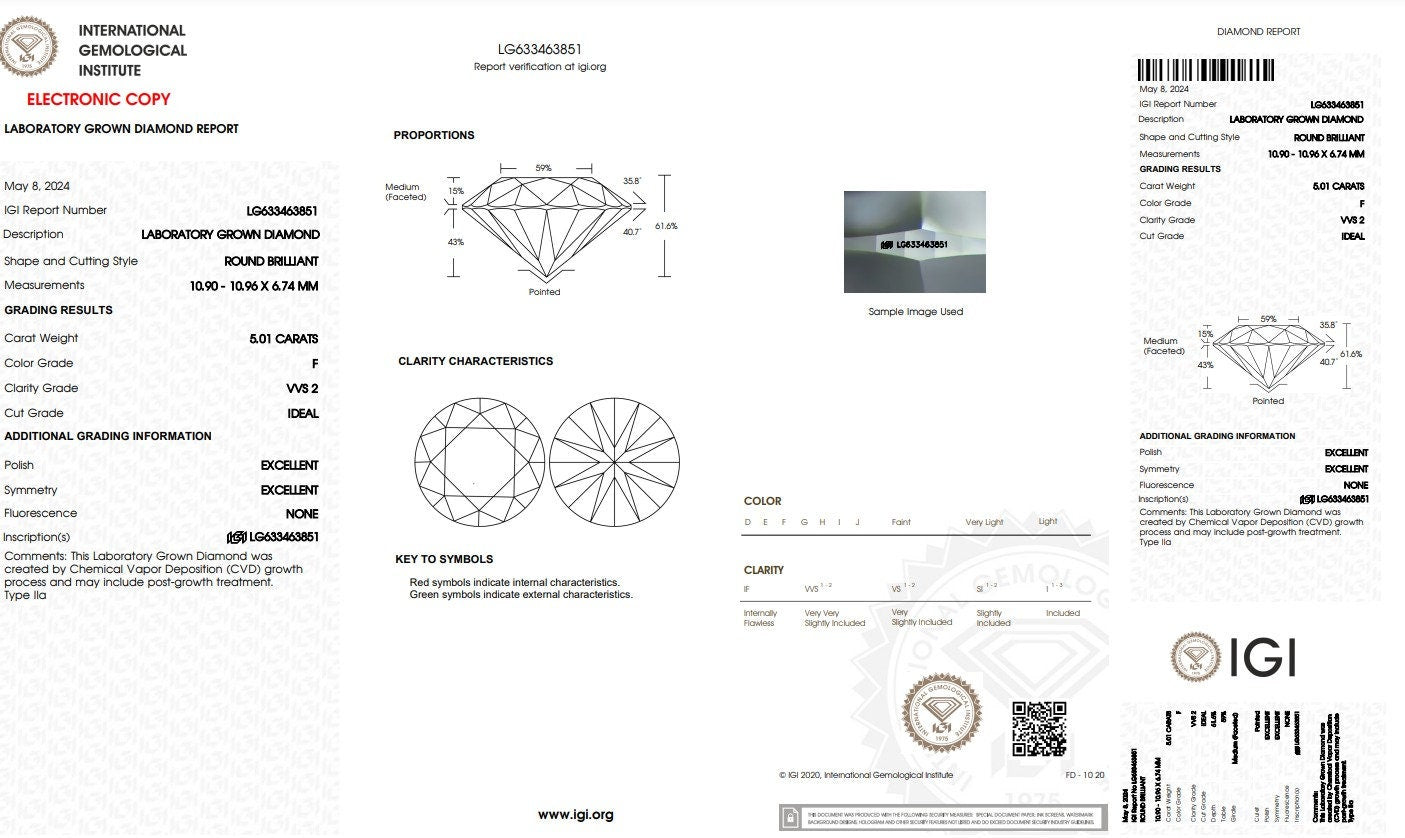 5.01 ct F VVS2 (Pair) Lab Grown Diamond - Round - IGI Certified