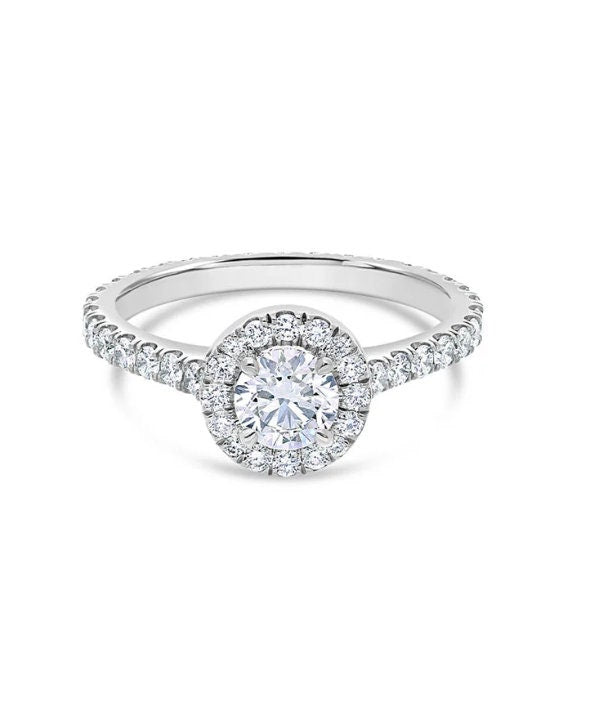 1.5 tcw E VVS2 Lab Diamond Pavé Halo Engagement Ring - Gold 14K (IGI Certified)