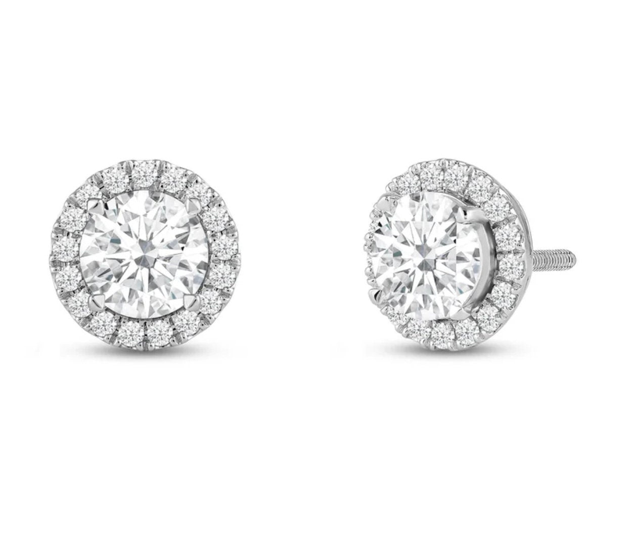 1.3 tcw Lab Diamond Round Halo Stud Earrings - White Gold 14K (Pair)