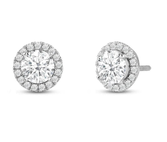 1.3 tcw Lab Diamond Round Halo Stud Earrings - White Gold 14K (Pair)