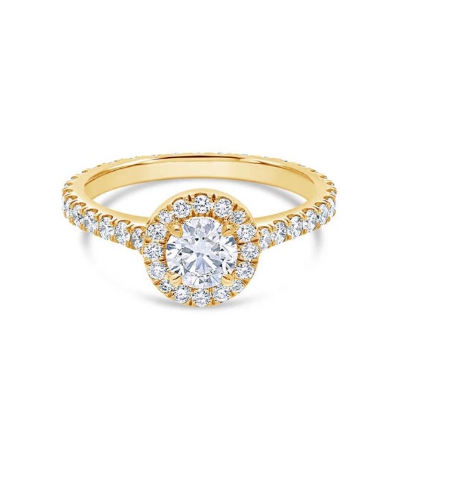 1.5 tcw E VVS2 Lab Diamond Pavé Halo Engagement Ring - Gold 14K (IGI Certified)