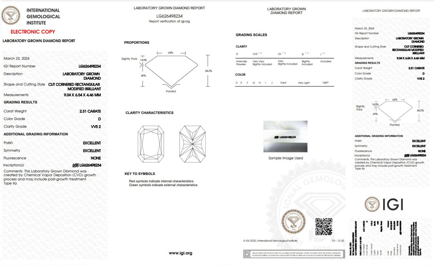 2.31 ct D VVS2 Radiant Lab Grown Diamond - IGI Certified