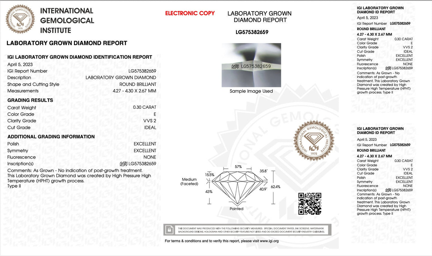 Round 0.3 ct E VVS2 Lab Grown Diamond - IGI Certified